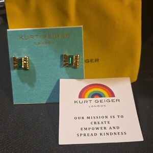 Kurt Geiger Gold and Emerald Bow Earrings